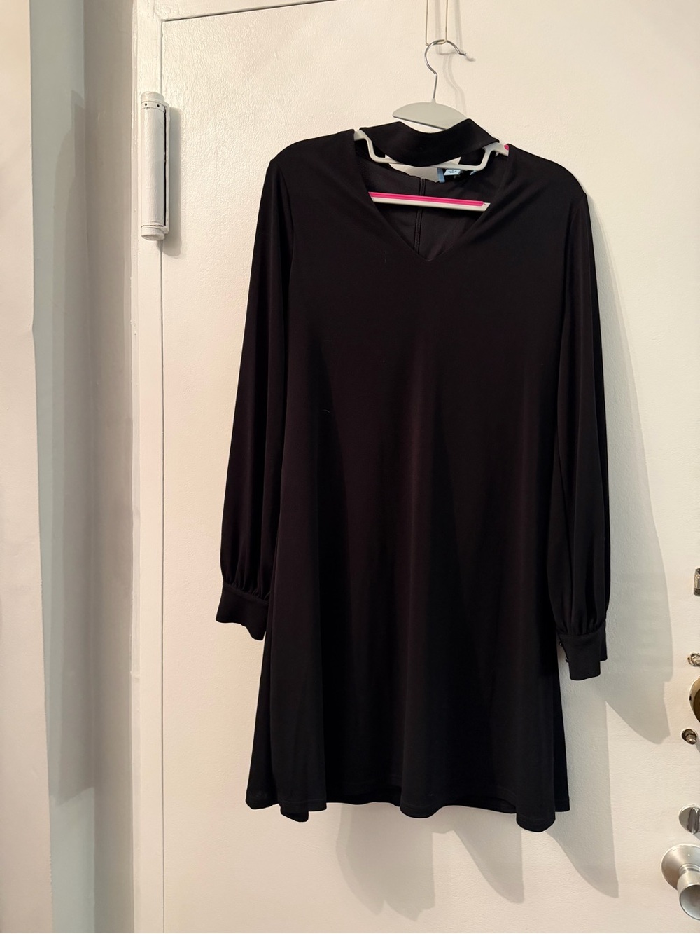 CeCe Black Long-Sleeve V-Neck A-Line Dress